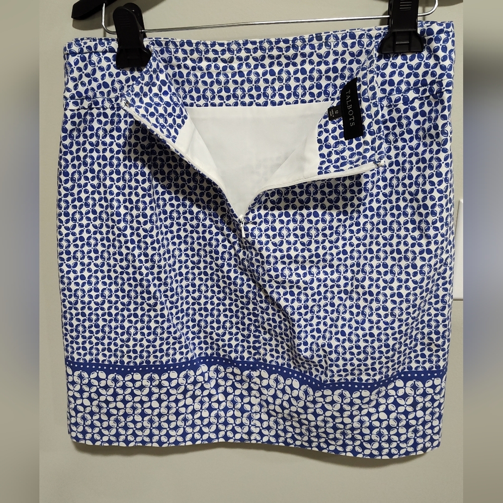 Talbots Navy Blue White Classic Knee Length Lined Office Pencil Skirt Size 12 - Picture 5 of 7